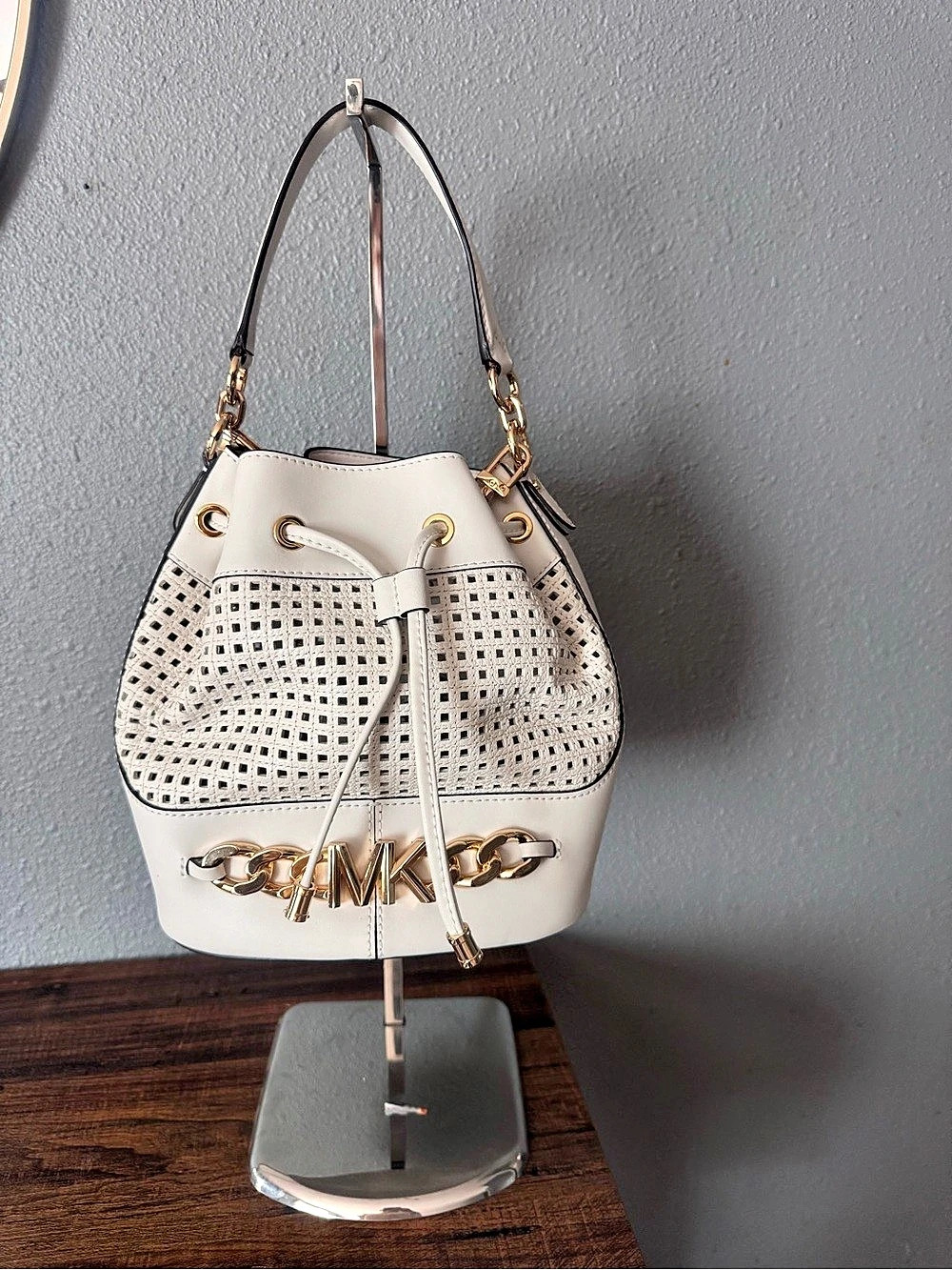 MICHAEL Kors Perforated Bucket Shoulder Bag in White